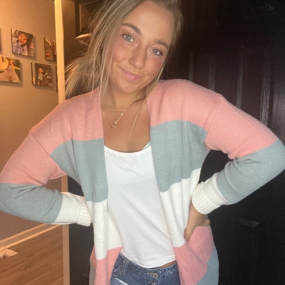 Colorblock Stripe Open-Front Cardigan - Picture 2 of 2